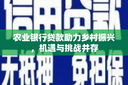 修武农业银行贷款助力乡村振兴，机遇与挑战并存